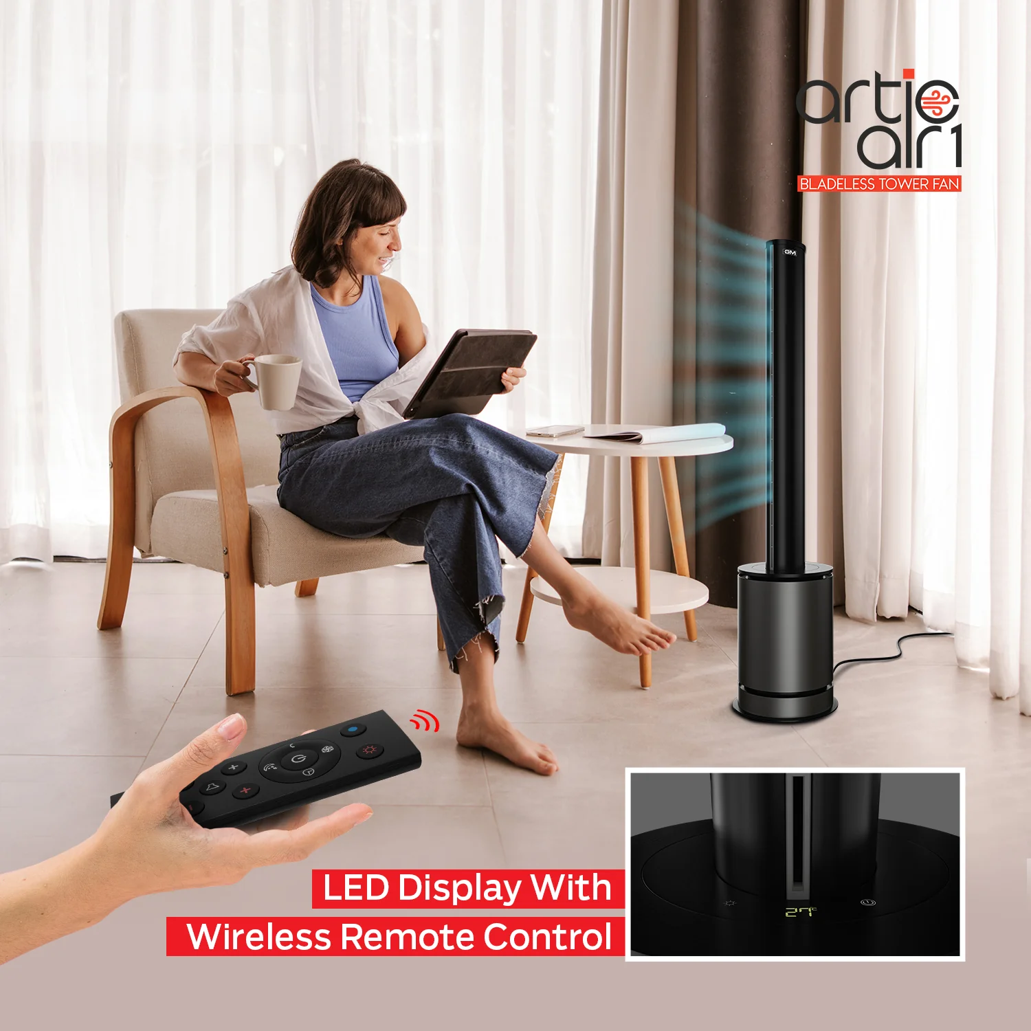 Artic Air 1 Bladeless Tower Fan Heater - Image 3