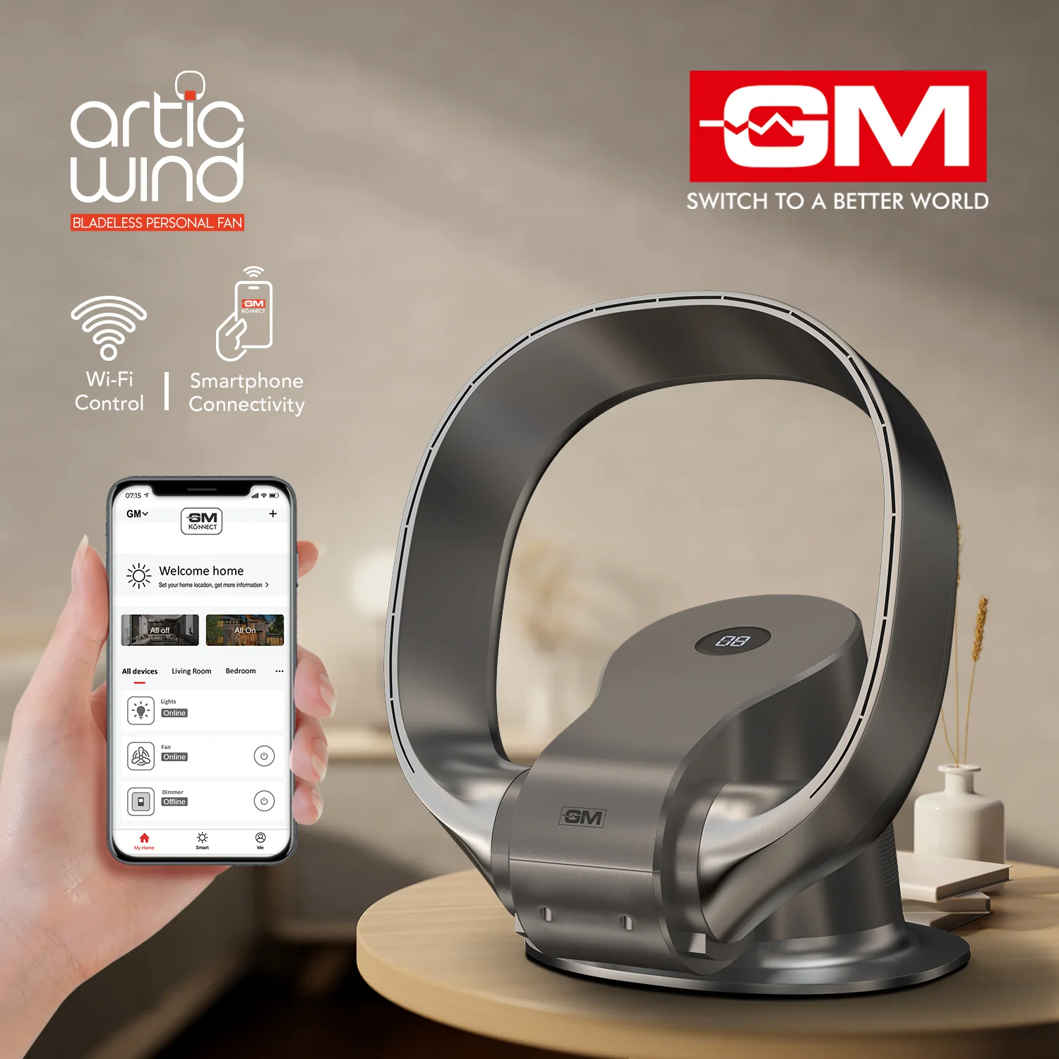 Artic Wind Bladeless Smart Fan – Air Purifier (Grey) - Image 2