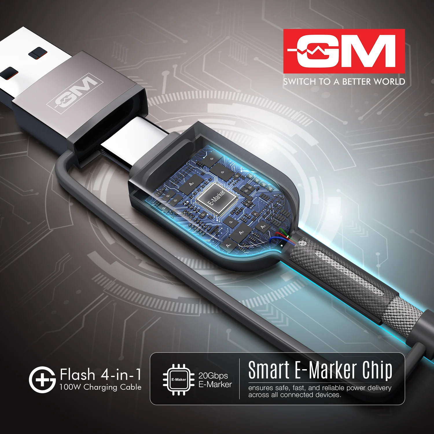 Charging Cable - Flash, 4-in-1, 120CM (Grey) - Image 4