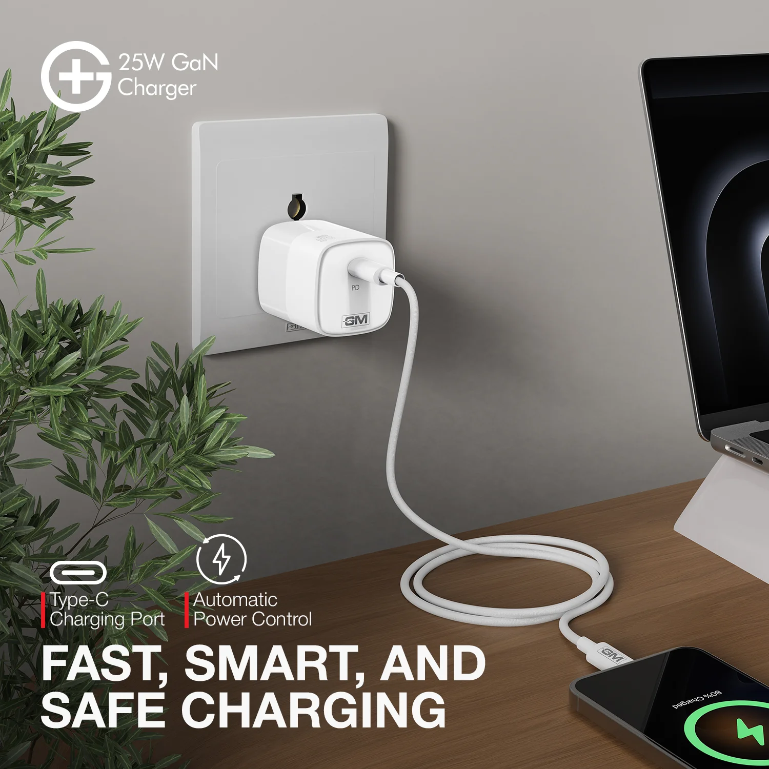 G+ GaN Fast Charger - 25W Power Output (White) - Image 7