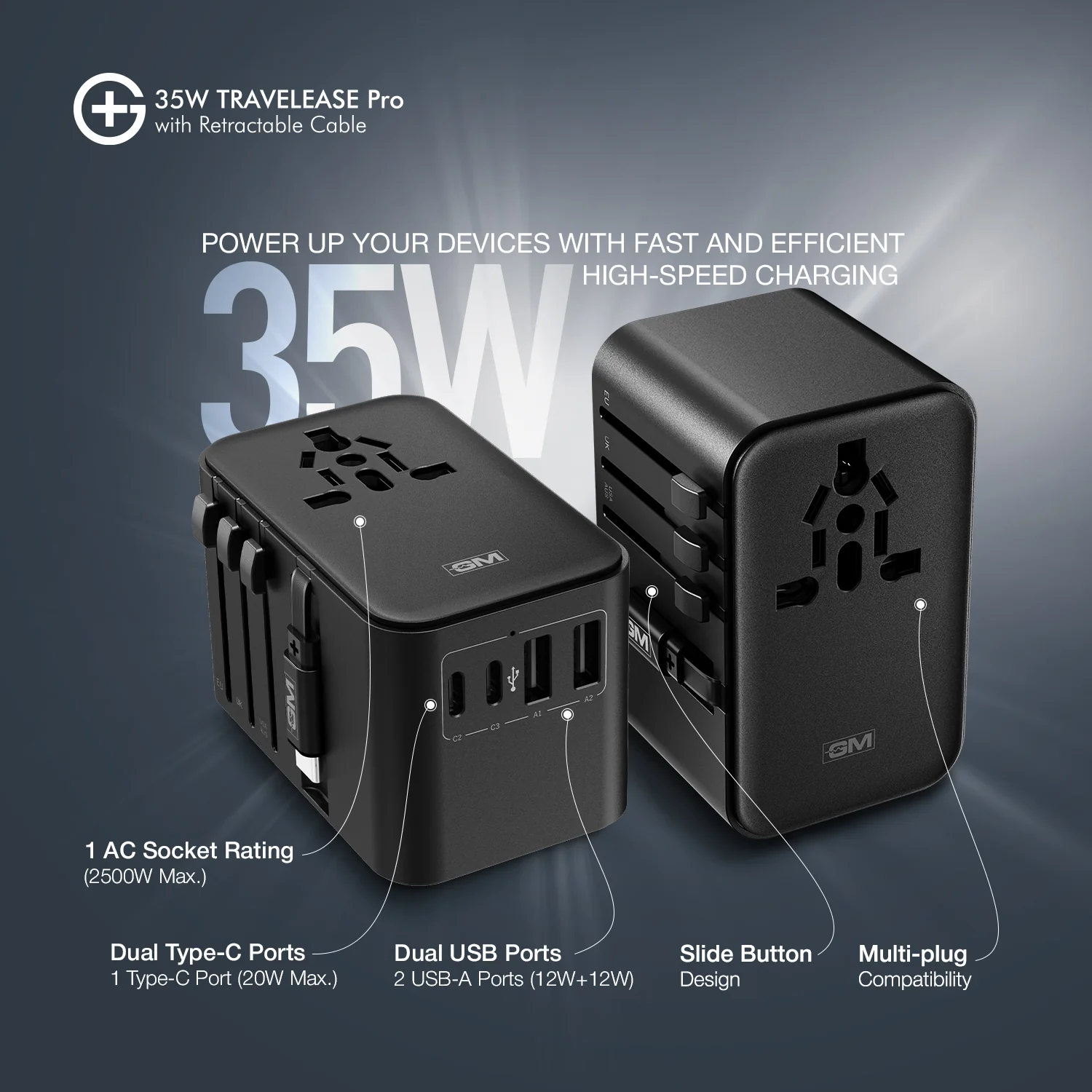 G+ Travelease Pro with Retractable Cable 35W (Black) - Image 3