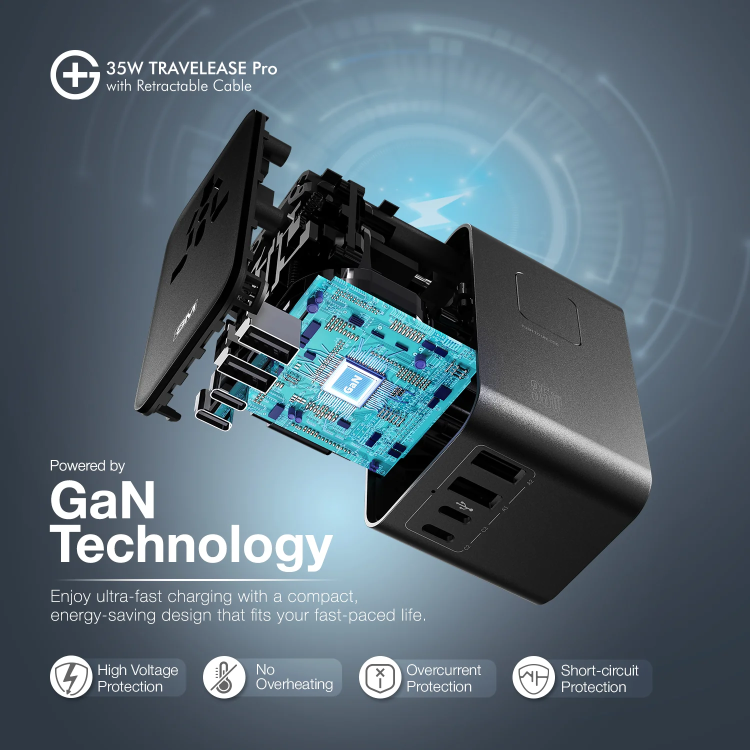 G+ Travelease Pro with Retractable Cable 35W (Black) - Image 4