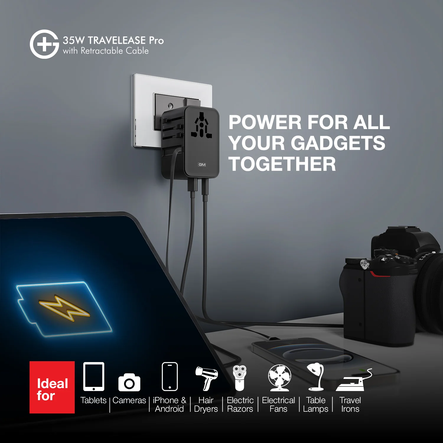 G+ Travelease Pro with Retractable Cable 35W (Black) - Image 9
