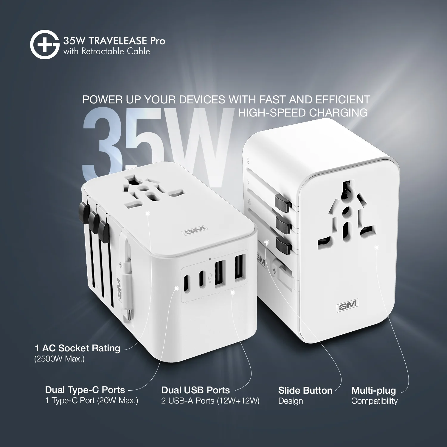 G+ Travelease Pro with Retractable Cable 35W (White) - Image 3