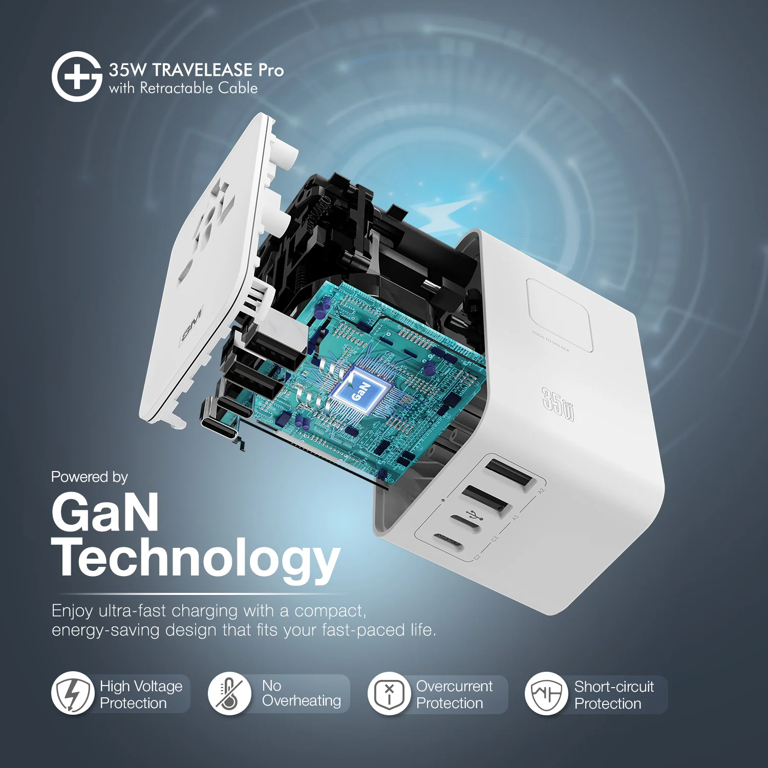 G+ Travelease Pro with Retractable Cable 35W (White) - Image 4