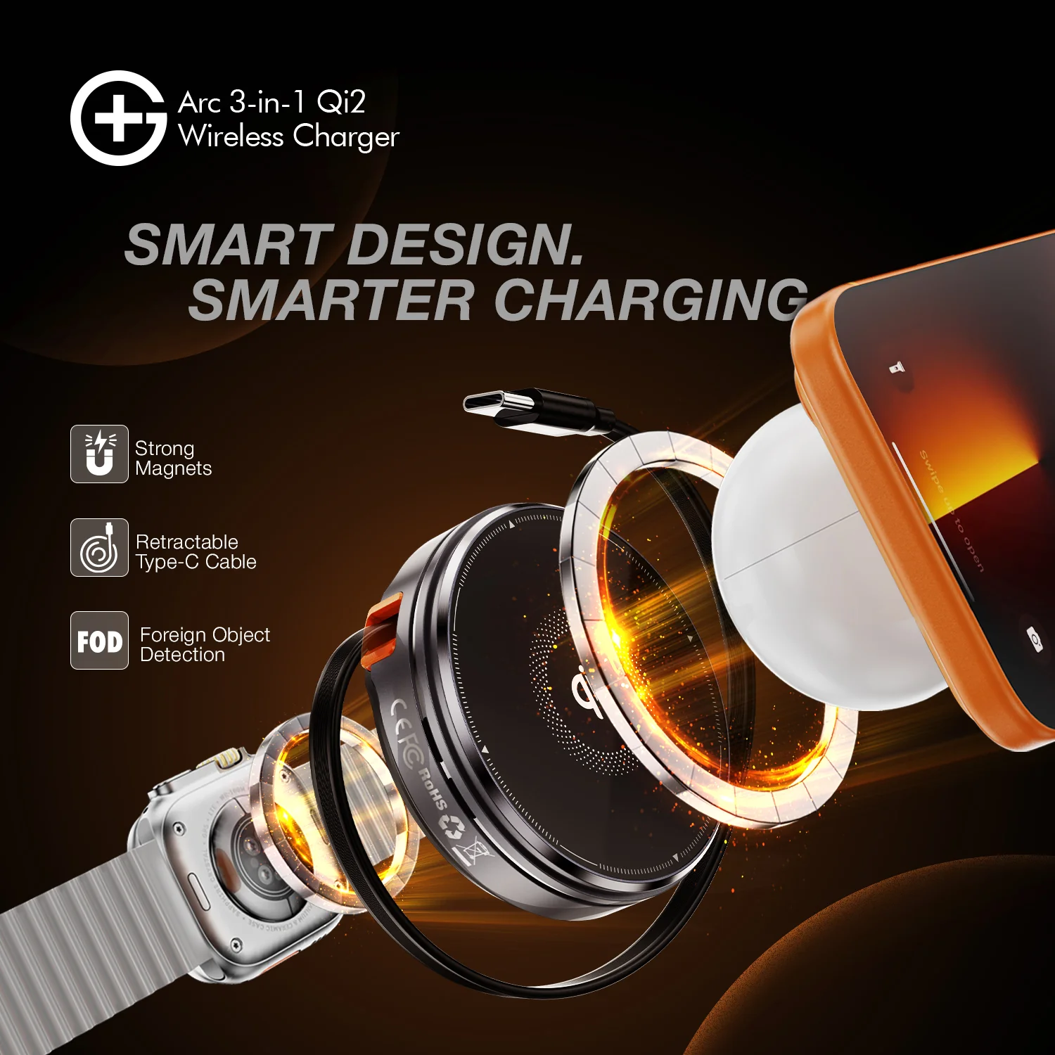 Arc 3-in-1 Magnetic Wireless Charger - Qi2 Fast Charging - Image 9