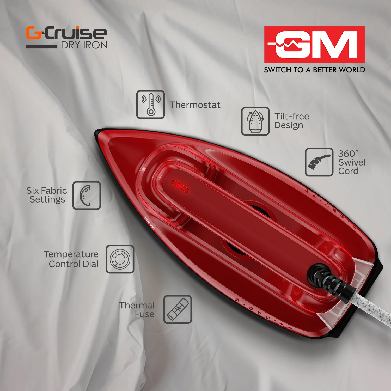 G-Cruise Dry Iron 1000W - Fast Heating (RED) - Image 3
