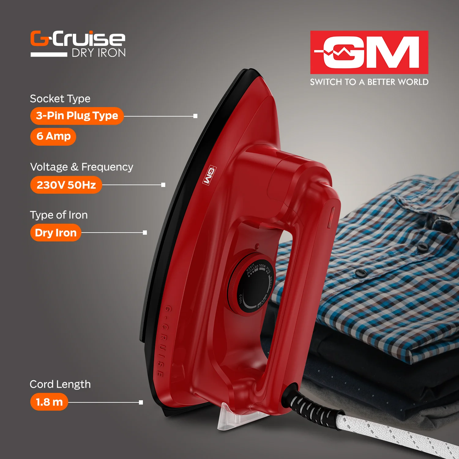 G-Cruise Dry Iron 1000W - Fast Heating (RED) - Image 5