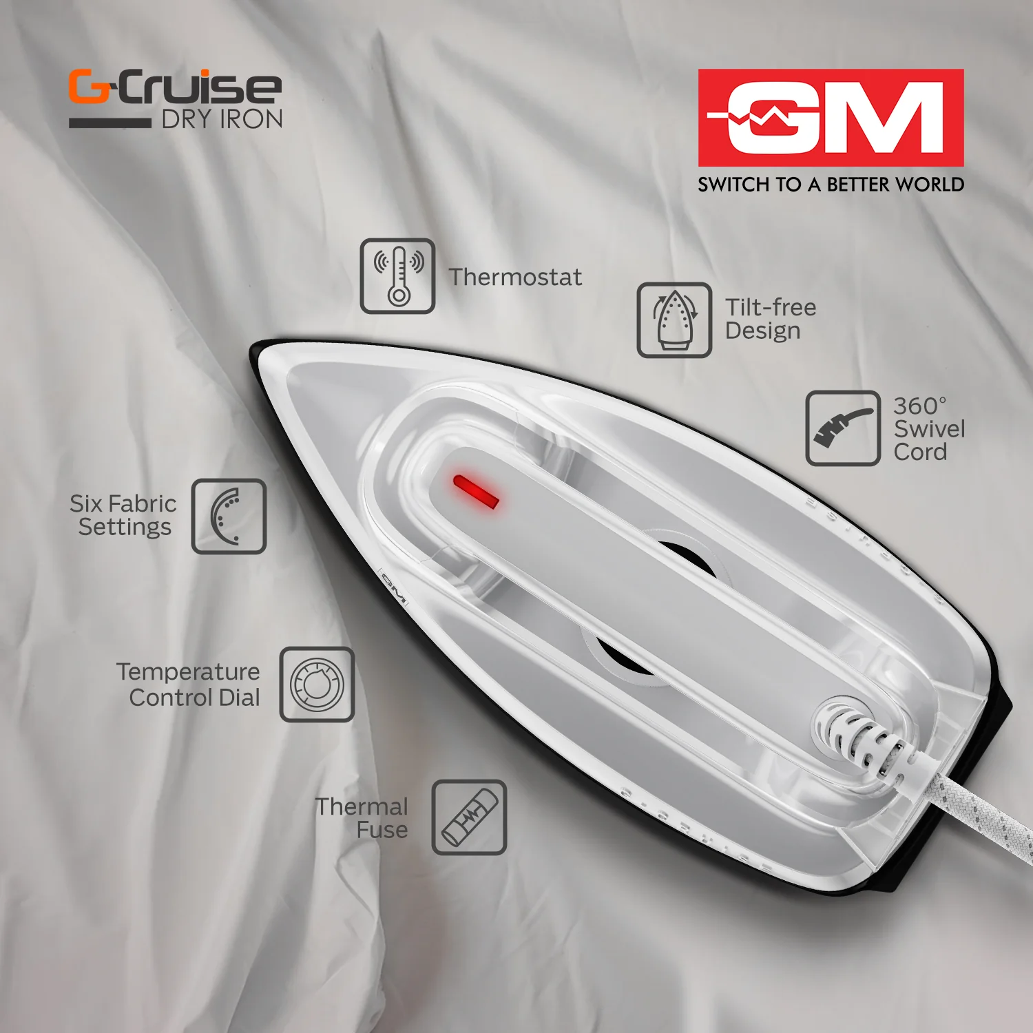 G-Cruise Dry Iron 1000W - Fast Heating (White) - Image 3