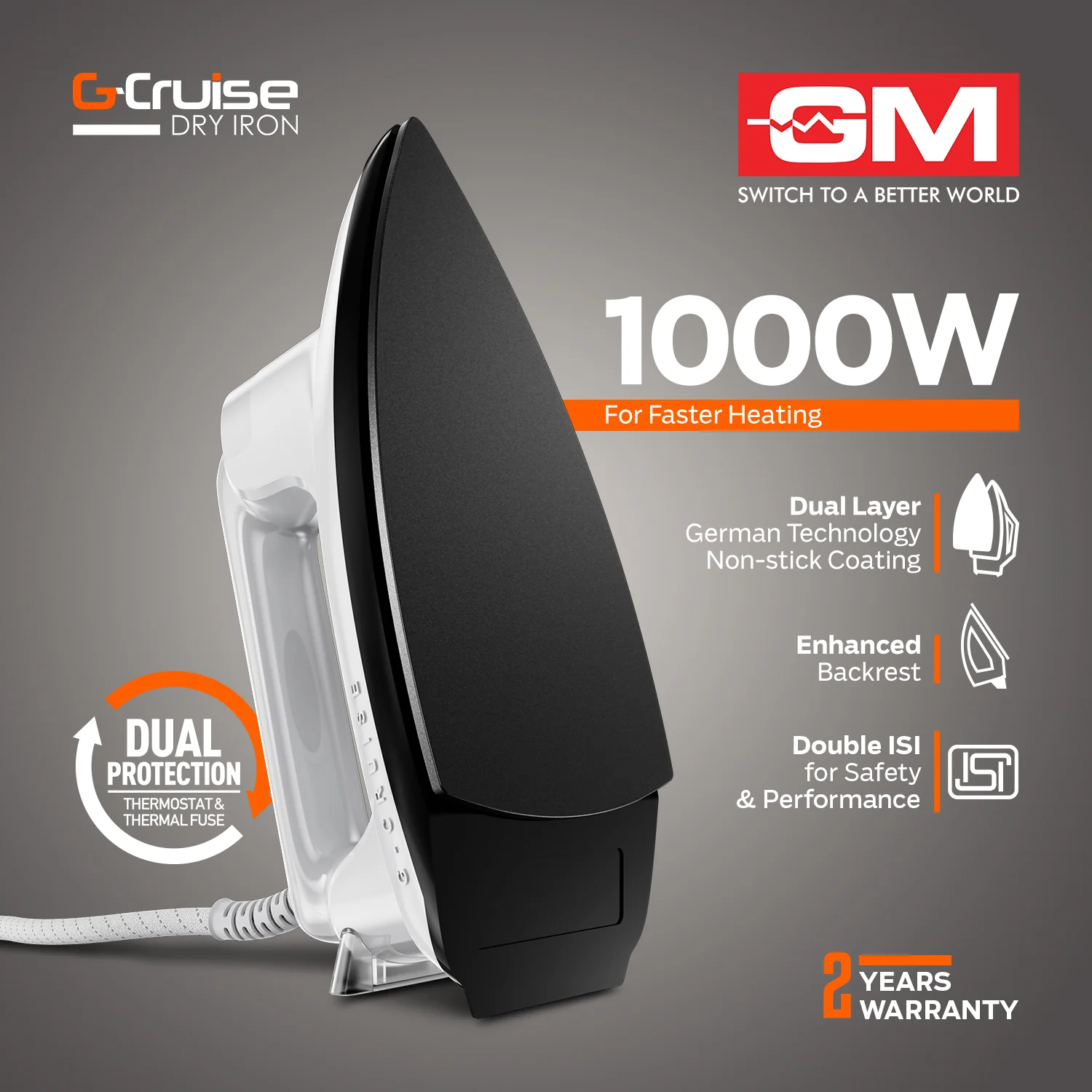 G-Cruise Dry Iron 1000W - Fast Heating (White) - Image 4