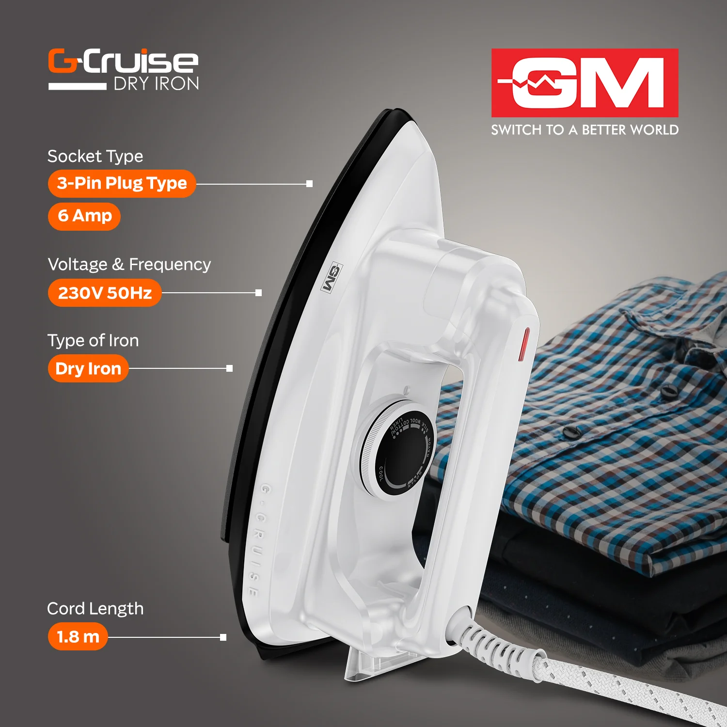 G-Cruise Dry Iron 1000W - Fast Heating (White) - Image 5