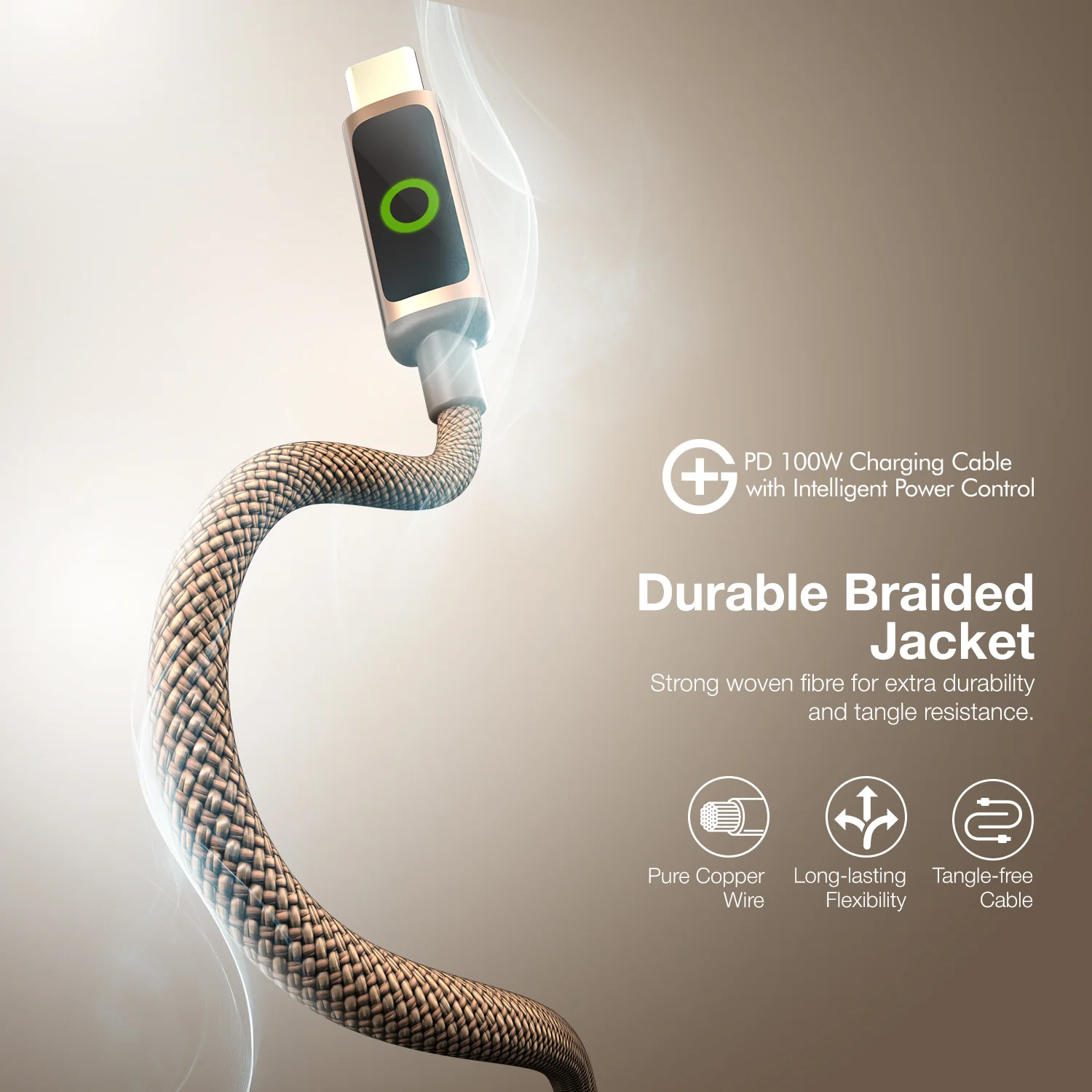 G+ PD Charging Cable with Intelligent Power Control 100W (COFEE) - Image 3