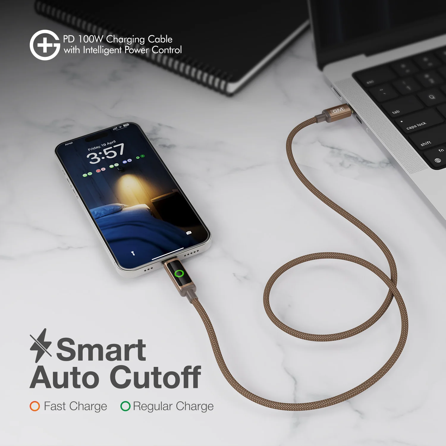 G+ PD Charging Cable with Intelligent Power Control 100W (COFEE) - Image 5