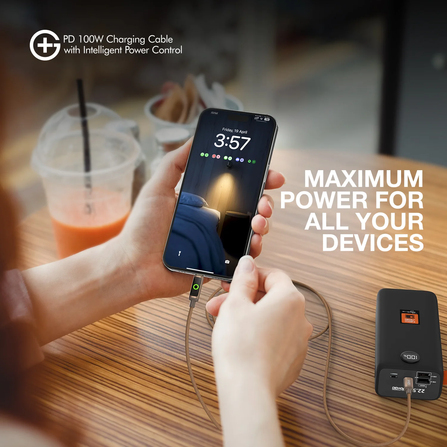 G+ PD Charging Cable with Intelligent Power Control 100W (COFEE) - Image 6