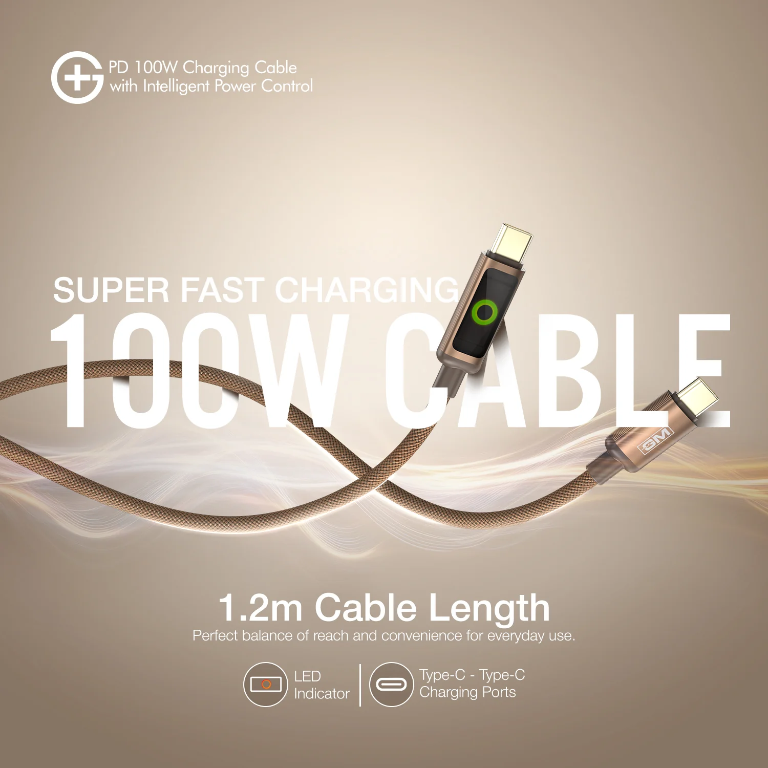 G+ PD Charging Cable with Intelligent Power Control 100W (COFEE) - Image 7