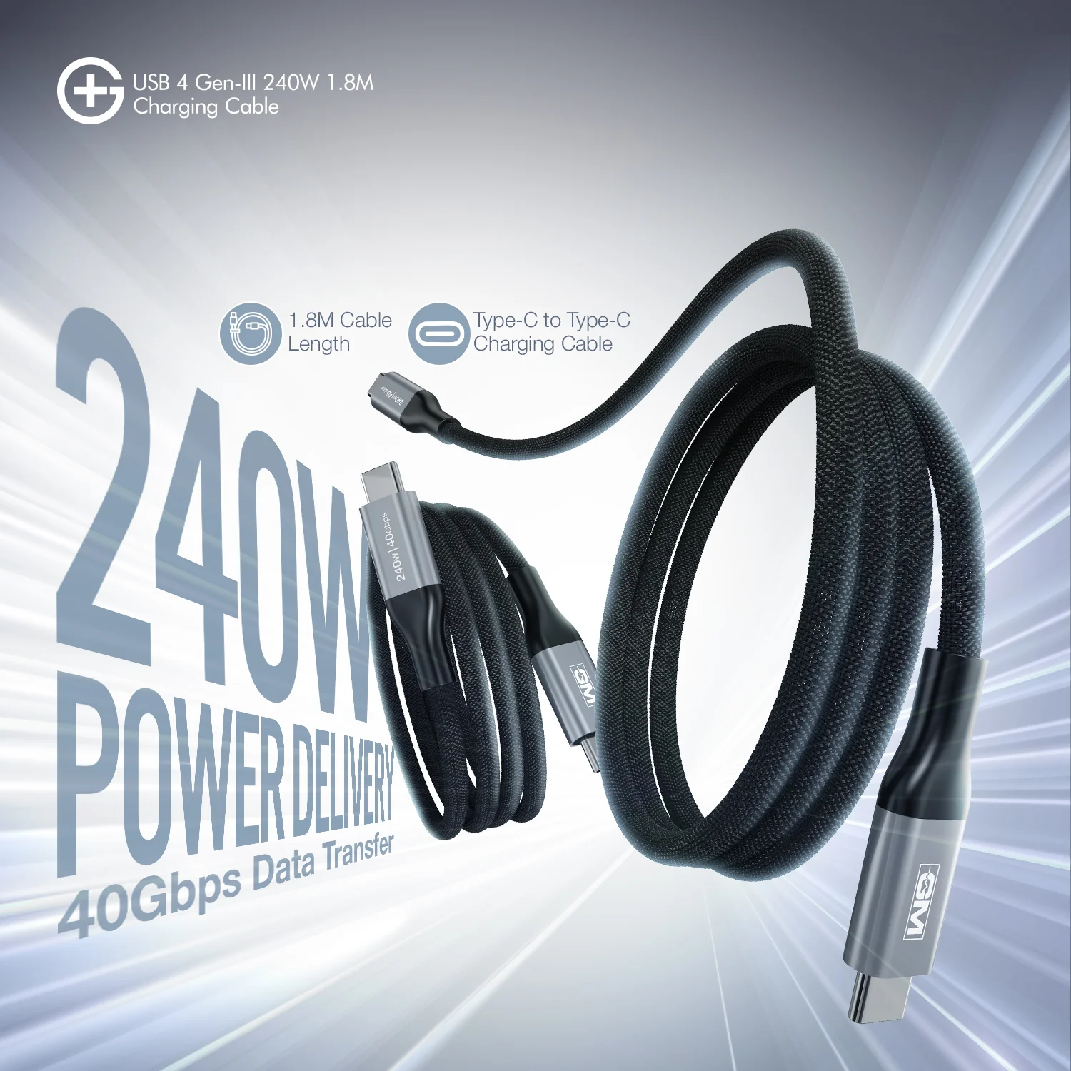 G+ USB 4 Gen-III 240W 1.8M Cable (Black) - Image 3