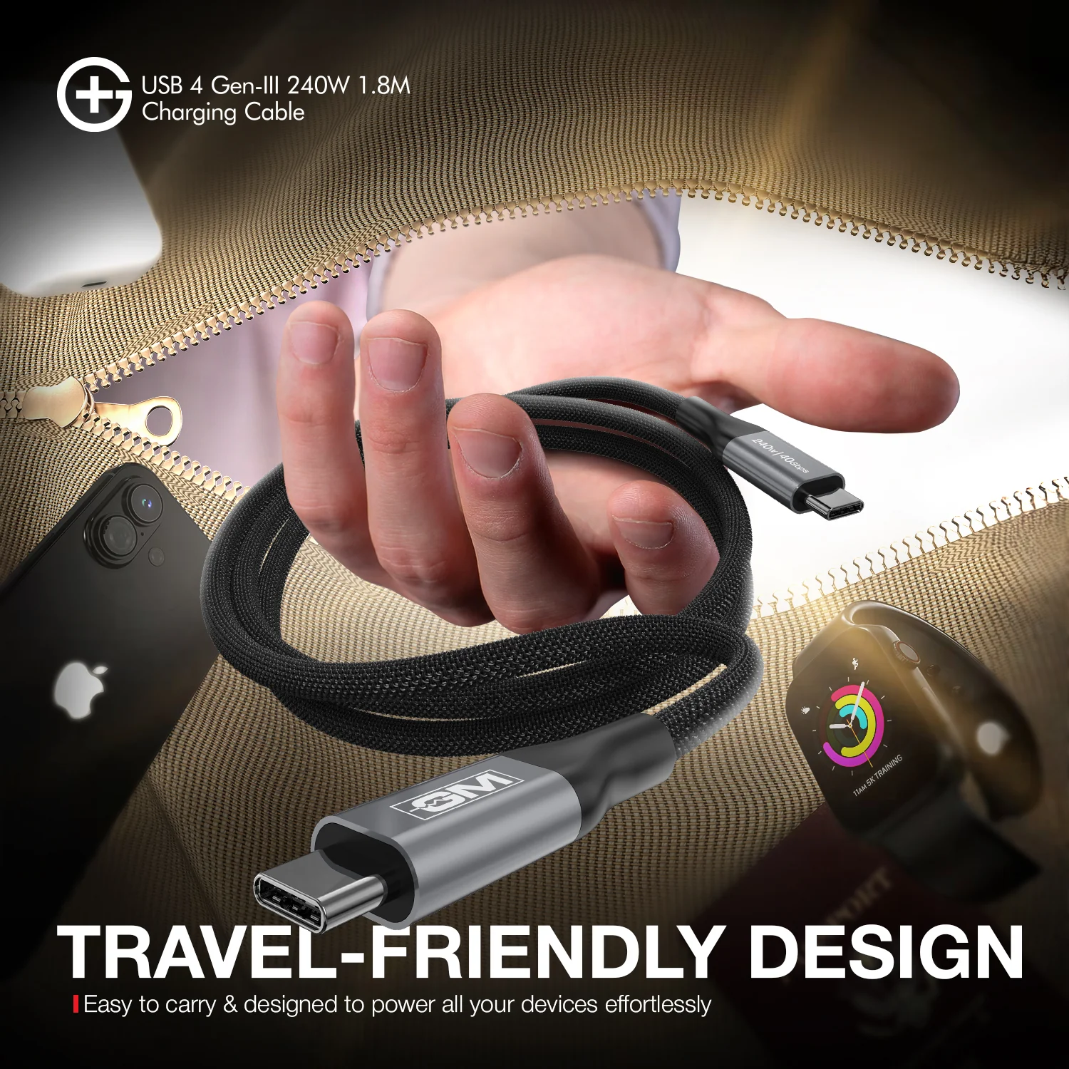 G+ USB 4 Gen-III 240W 1.8M Cable (Black) - Image 5