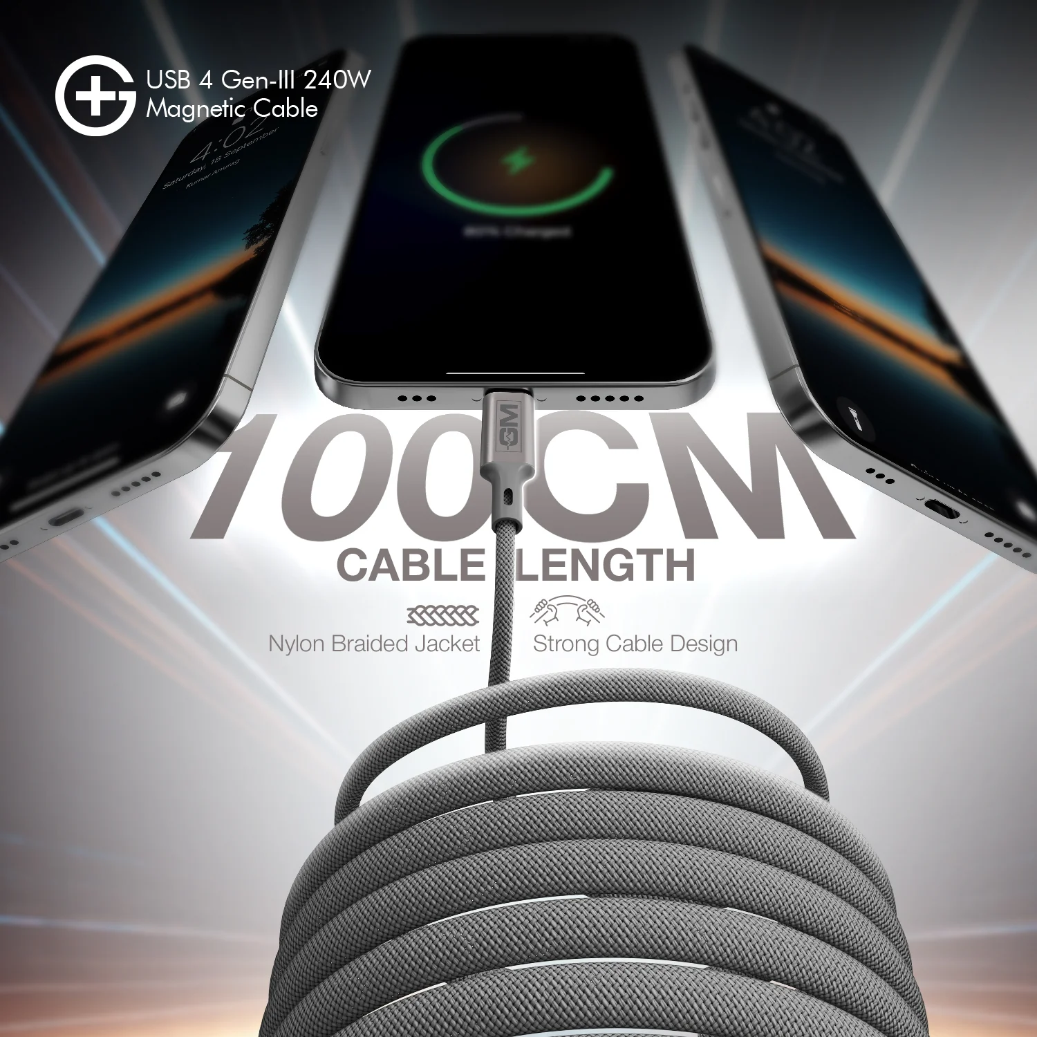 USB4 Gen-III Magnetic Cable (100cm) – 240W Fast Charging - Image 3