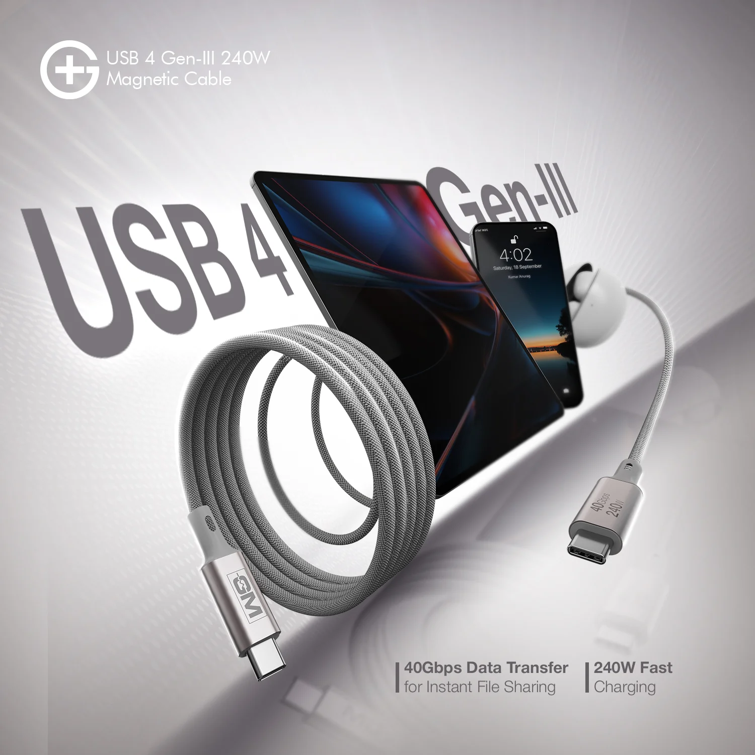 USB4 Gen-III Magnetic Cable (100cm) – 240W Fast Charging - Image 7