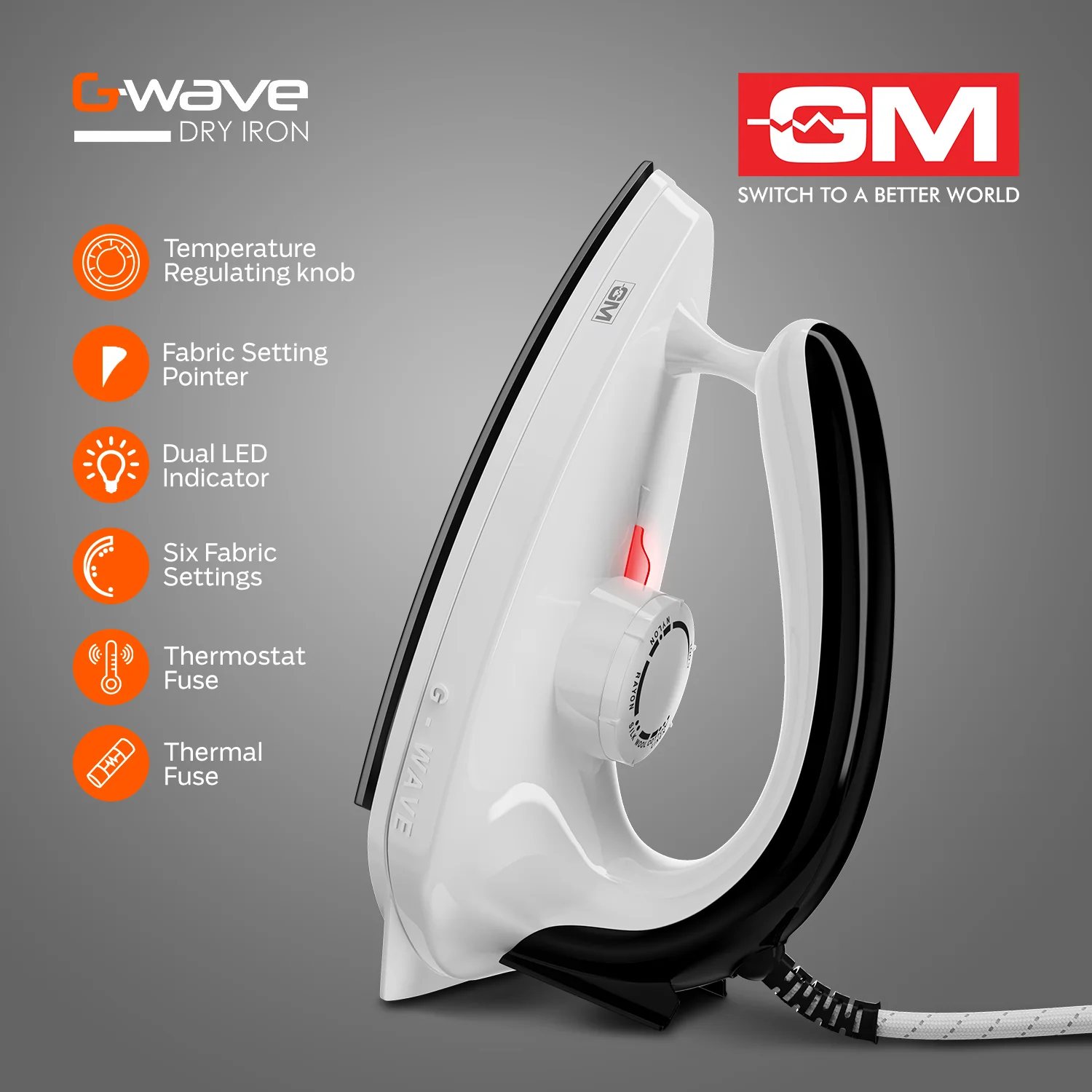 G-Wave 1000 Watt Dry Iron (Black) - Overheat Protection - Image 4