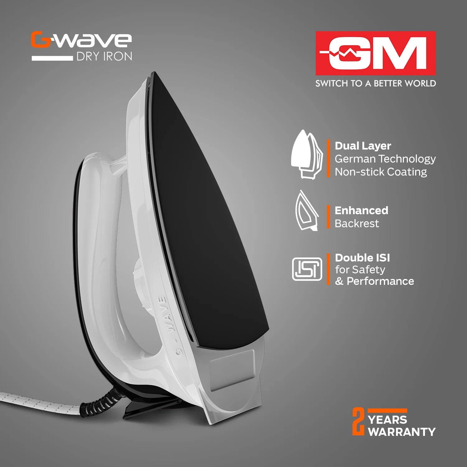 G-Wave 1000 Watt Dry Iron (Black) - Overheat Protection - Image 5