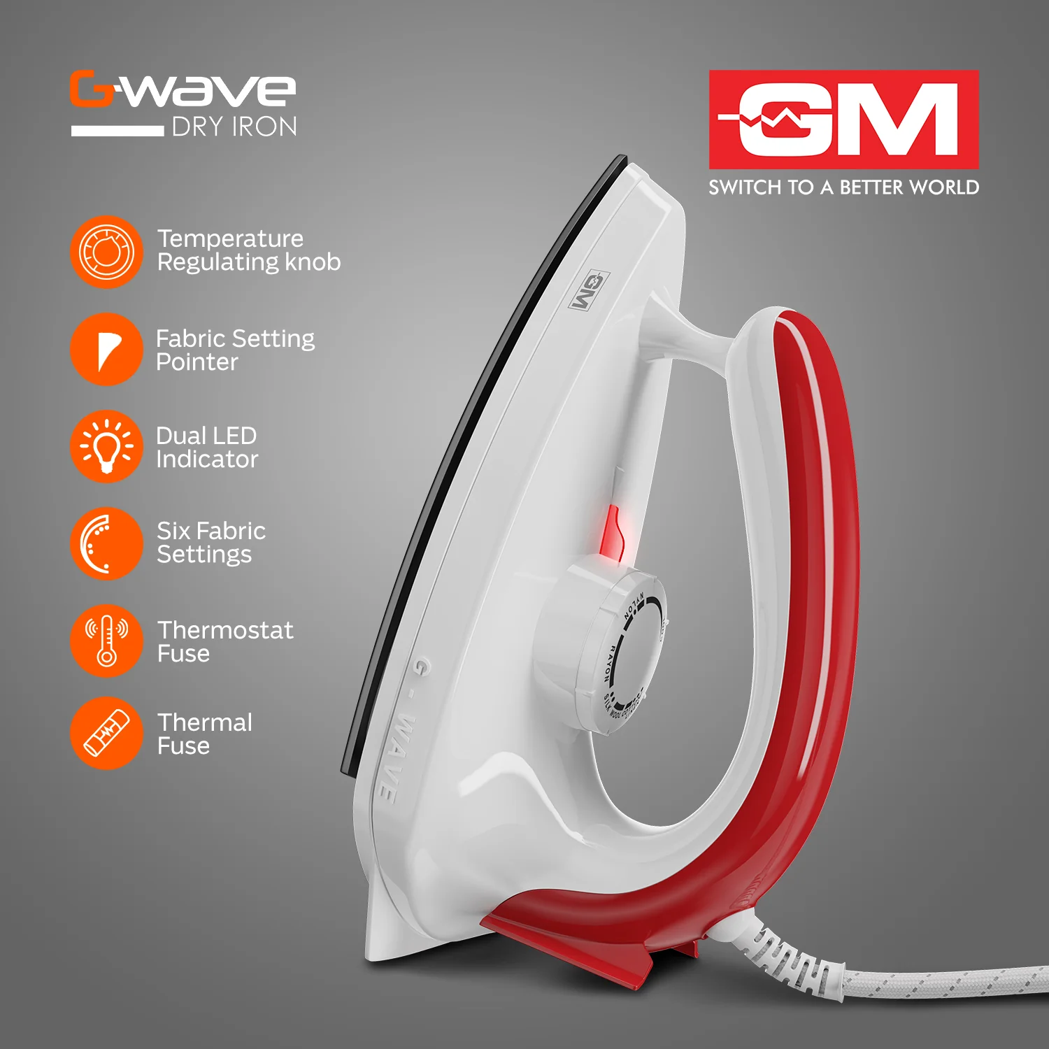 G-Wave 1000 Watt Dry Iron (Red) - Overheat Protection - Image 4