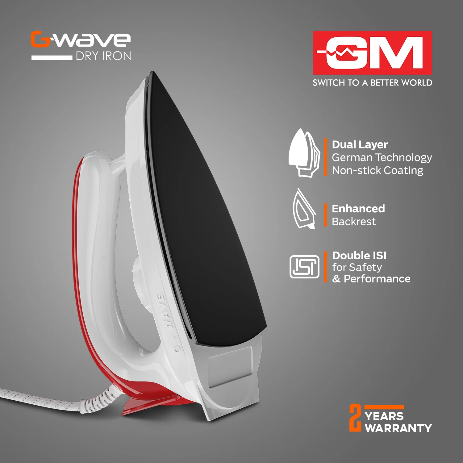 G-Wave 1000 Watt Dry Iron (Red) - Overheat Protection - Image 5