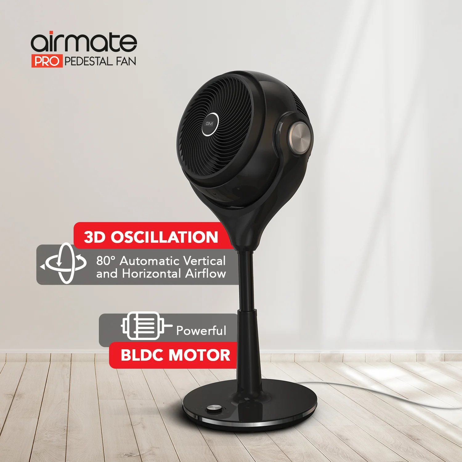 GM Airmate Pro Pedestal Fan with Remote (Black) - Image 2