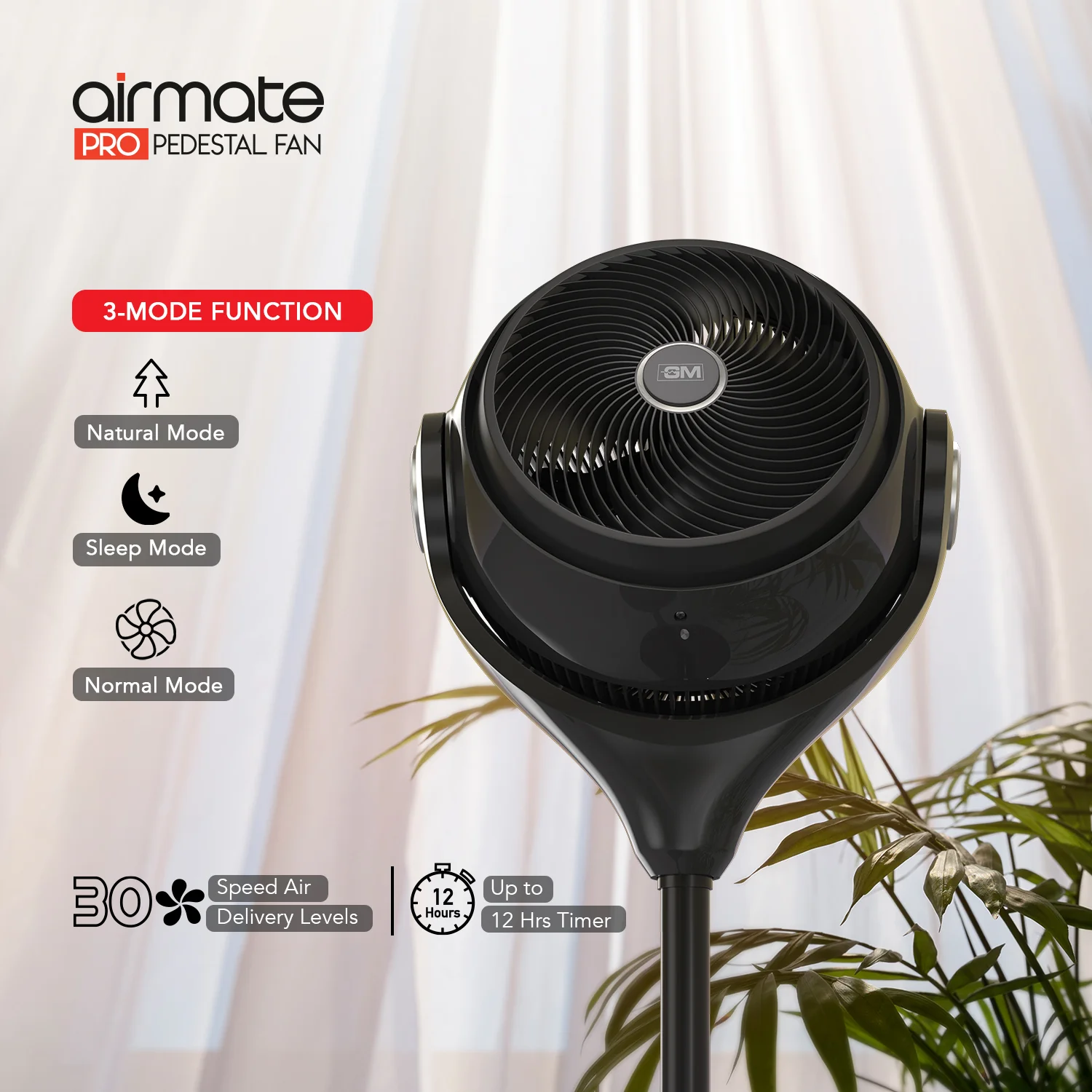 GM Airmate Pro Pedestal Fan with Remote (Black) - Image 4