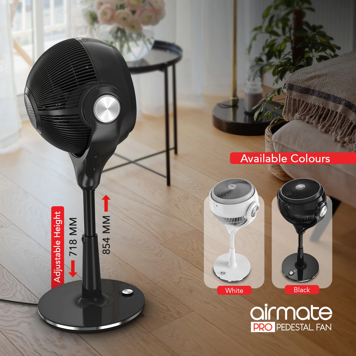 GM Airmate Pro Pedestal Fan with Remote (Black) - Image 6