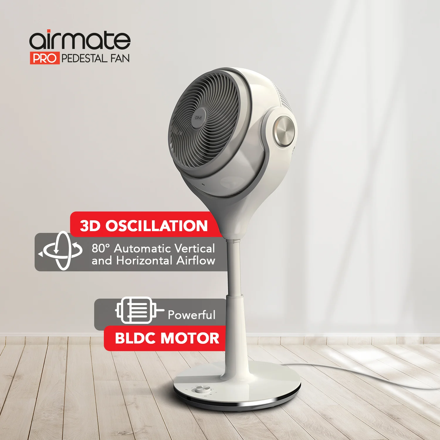 GM Airmate Pro Pedestal Fan with Remote (White) - Image 2
