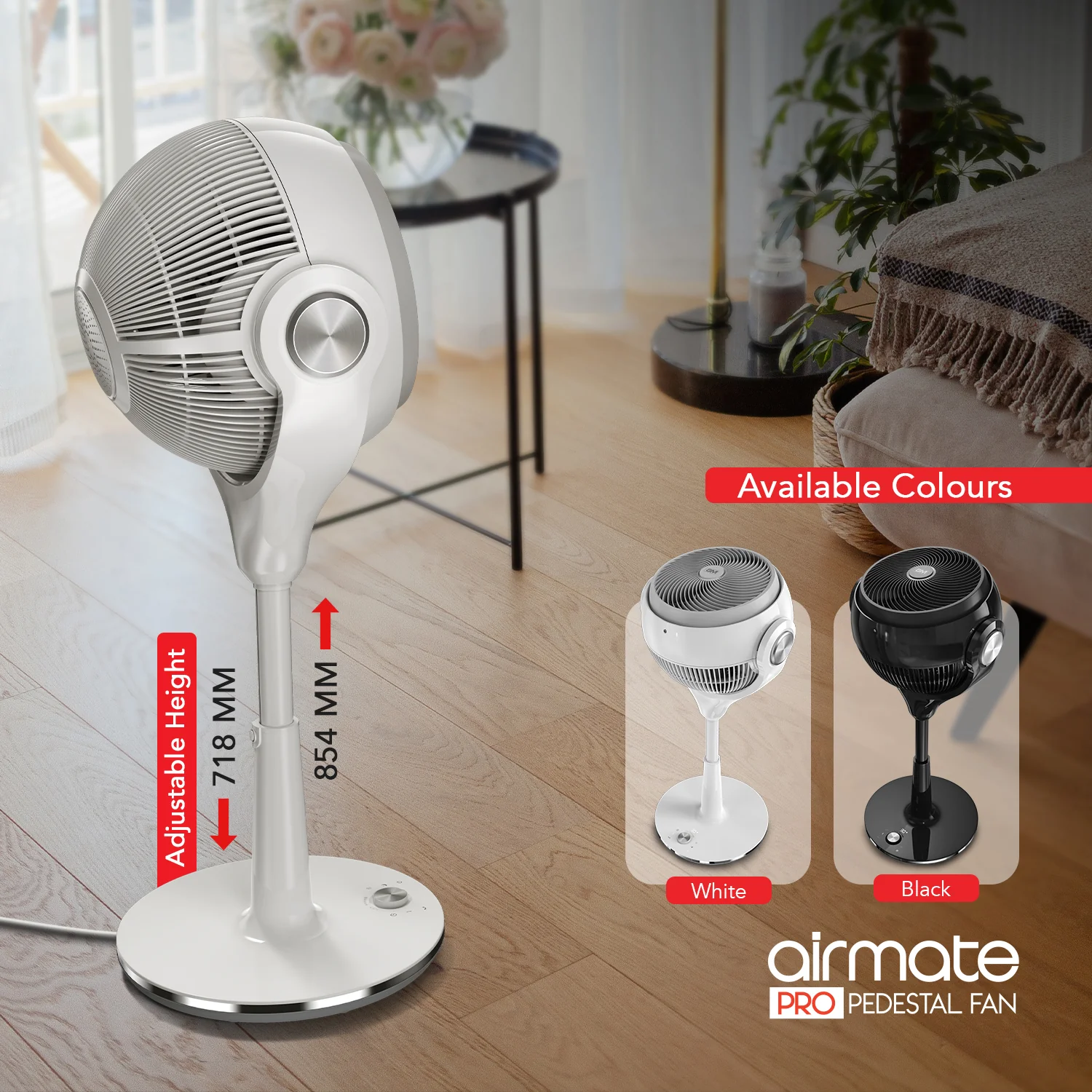 GM Airmate Pro Pedestal Fan with Remote (White) - Image 6