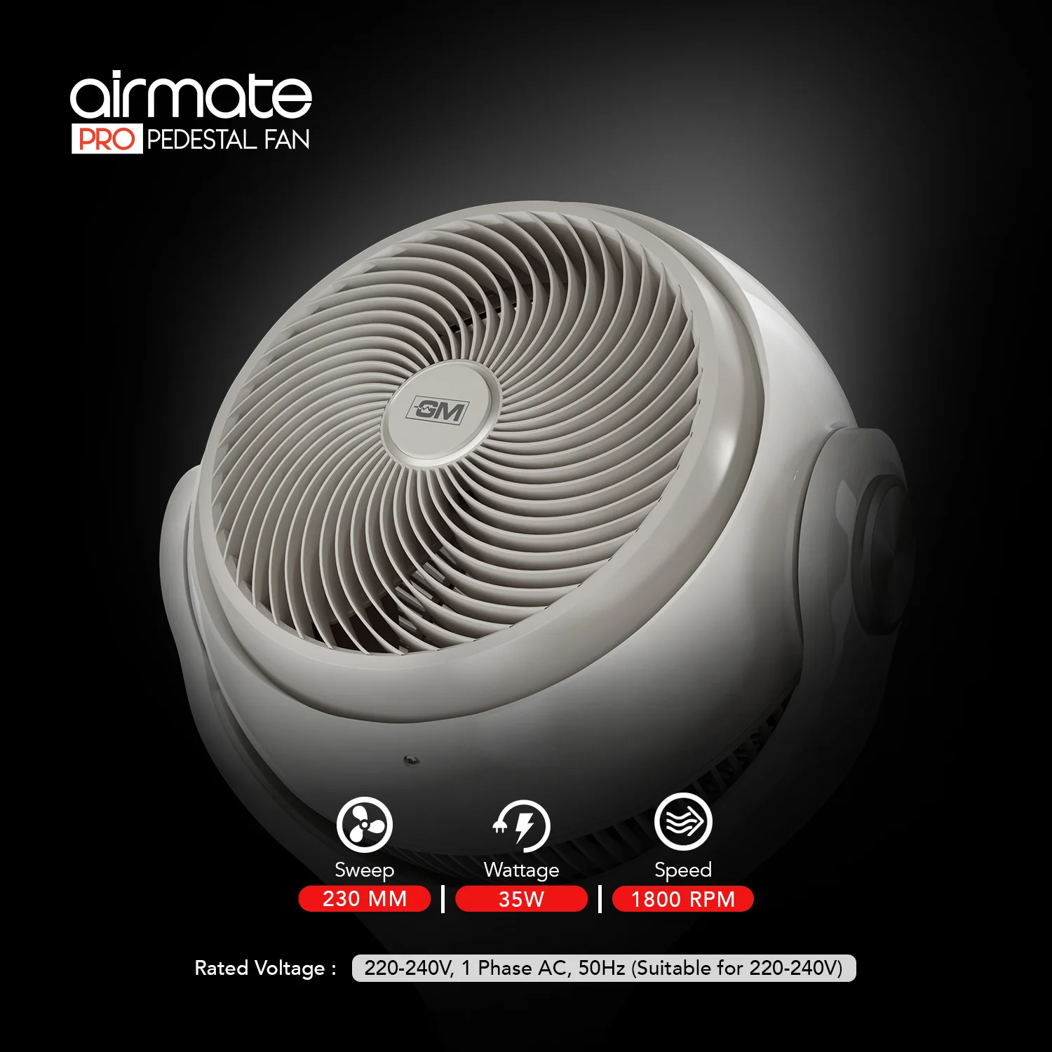 GM Airmate Pro Pedestal Fan with Remote (White) - Image 8