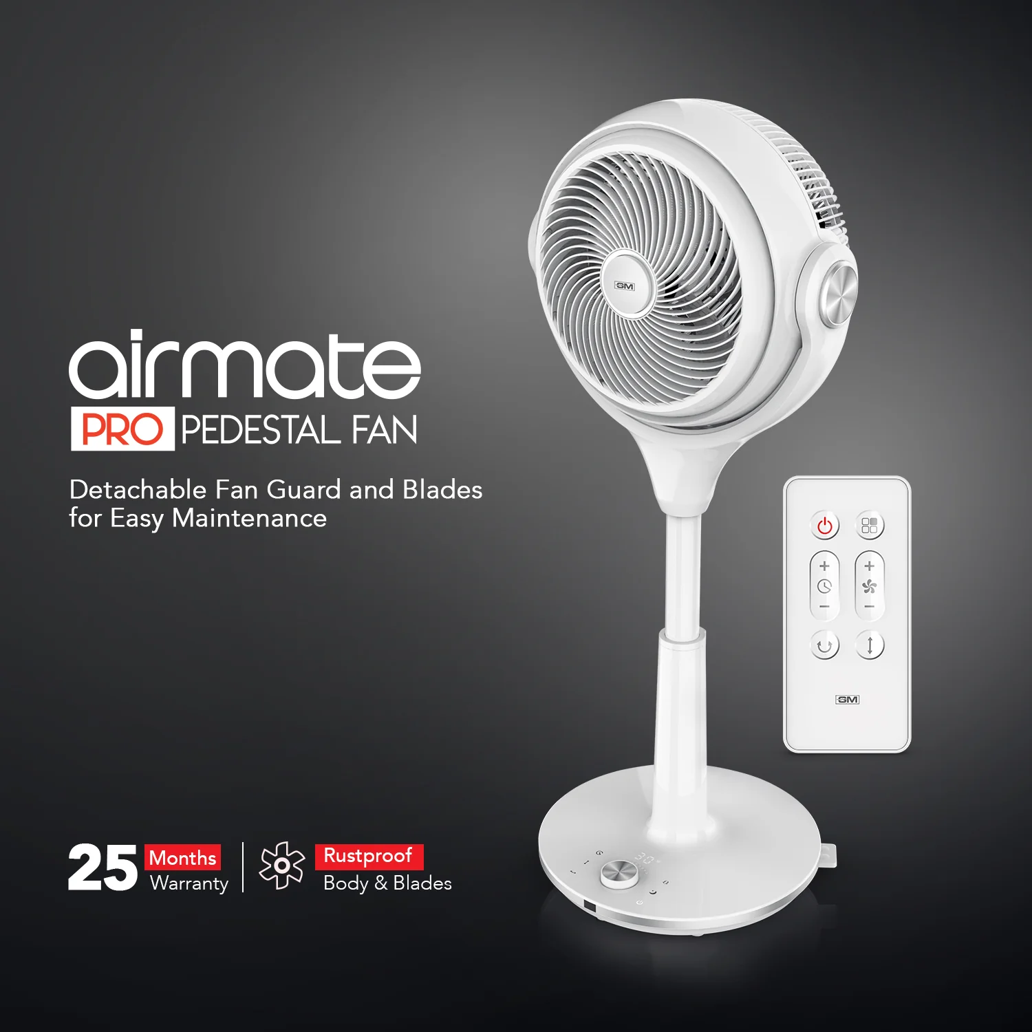 GM Airmate Pro Pedestal Fan with Remote (White) - Image 9