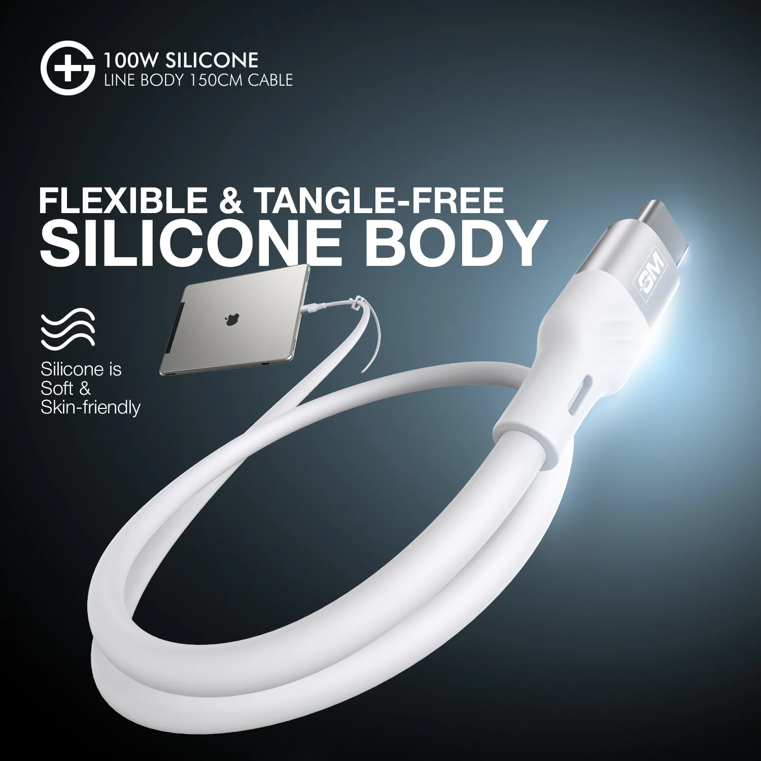 GM G+  Silicone Line Body 150cm Cable 100W (White) - Image 5