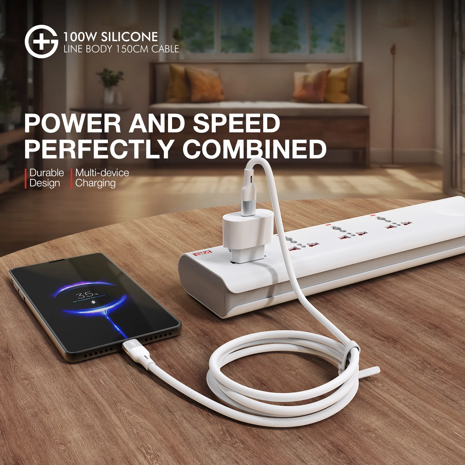 GM G+  Silicone Line Body 150cm Cable 100W (White) - Image 6