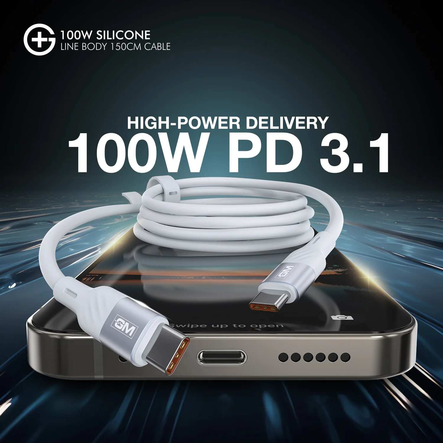 GM G+  Silicone Line Body 150cm Cable 100W (White) - Image 8