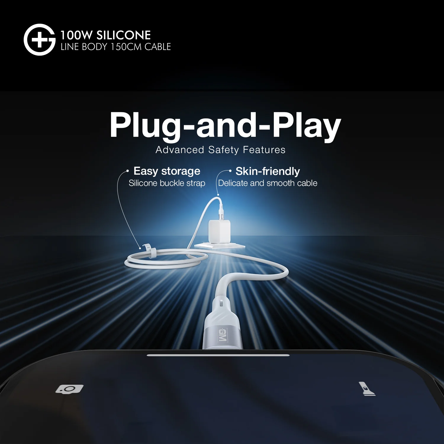 GM G+  Silicone Line Body 150cm Cable 100W (White) - Image 9