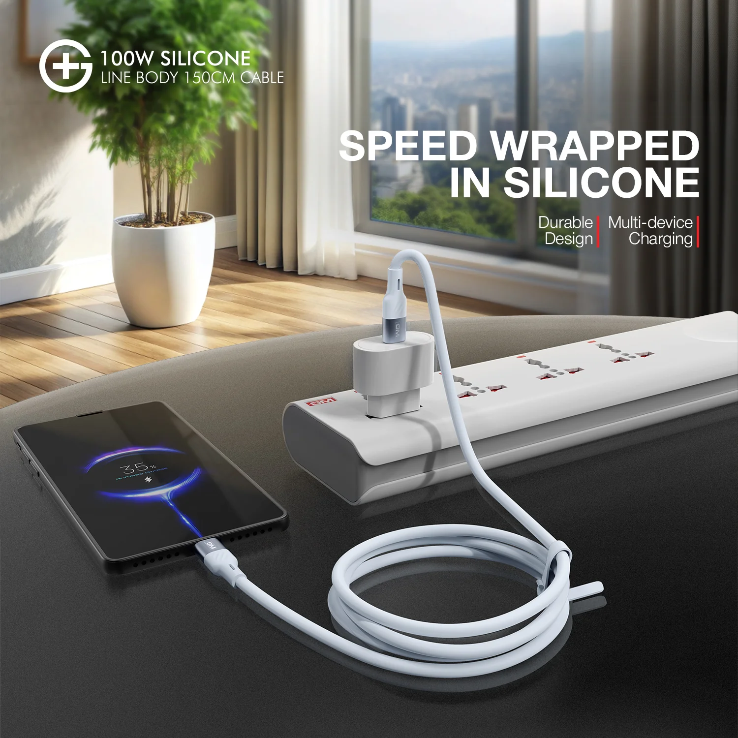 GM G+  Silicone Line Body 150cm Cable 100W (Blue) - Image 6