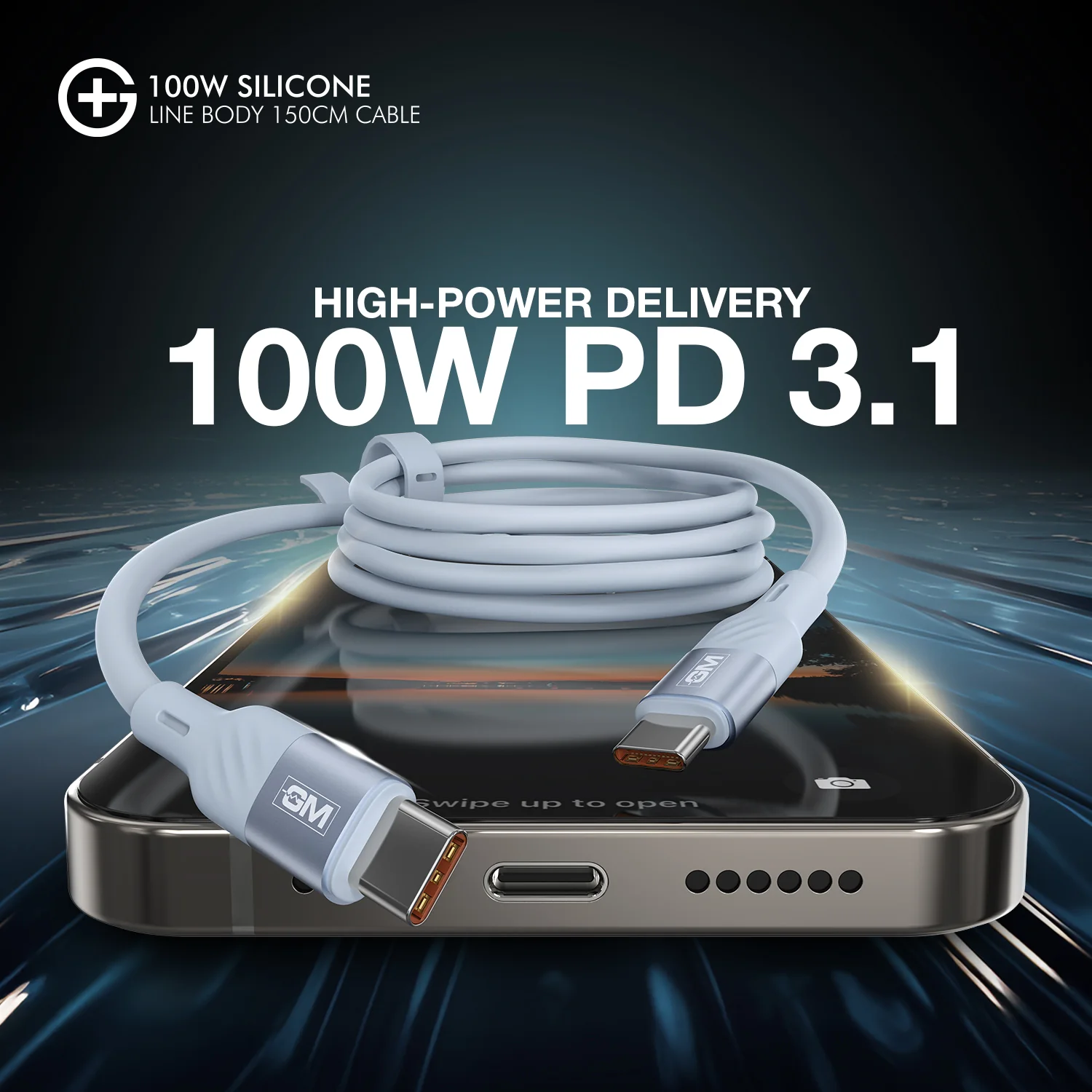 GM G+  Silicone Line Body 150cm Cable 100W (Blue) - Image 8