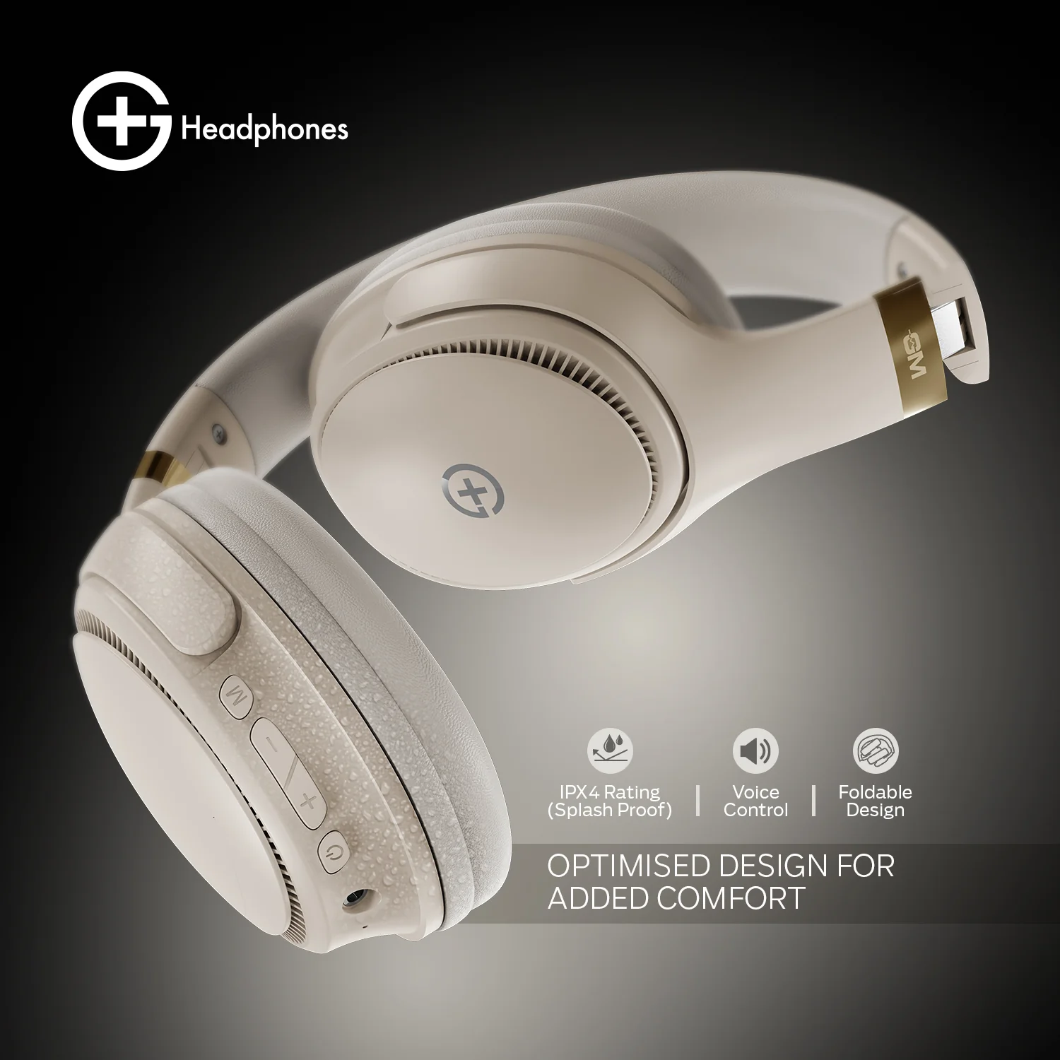 G+ Headphones BT 5.3, Pure Bass, Dual Pairing, 70H Playtime (Beige) - Image 6