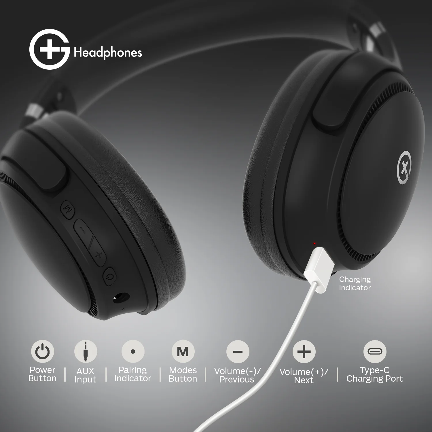 G+ Headphones BT 5.3, Pure Bass, Dual Pairing, 70H Playtime (Black) - Image 4