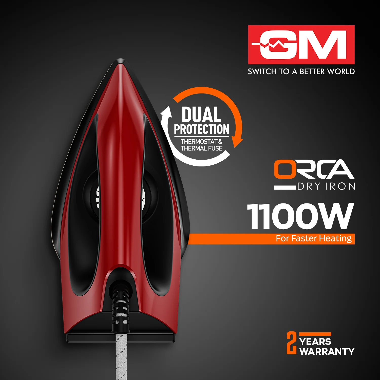 ORCA 1100 WATT DRY IRON (RED) - Overheat protection - Image 3