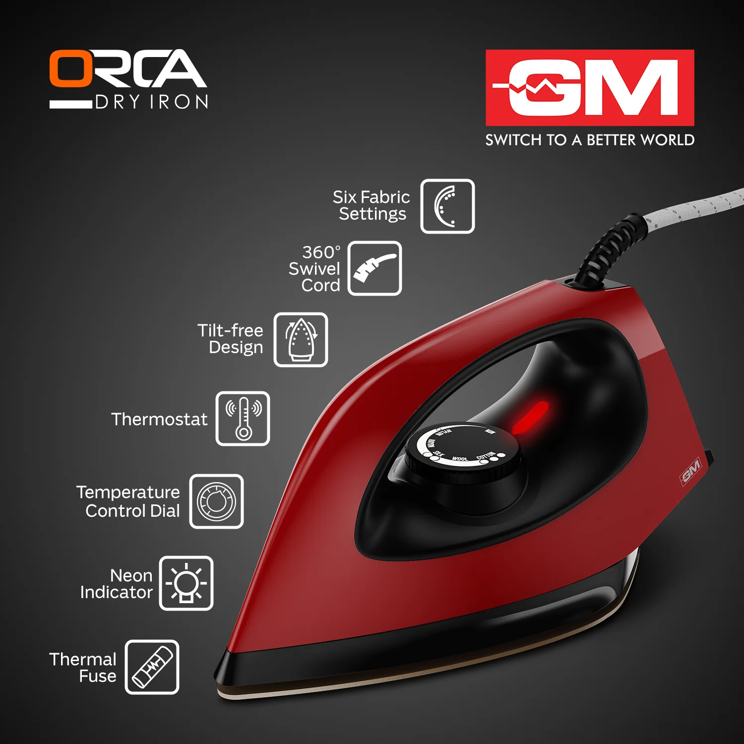 ORCA 1100 WATT DRY IRON (RED) - Overheat protection - Image 4