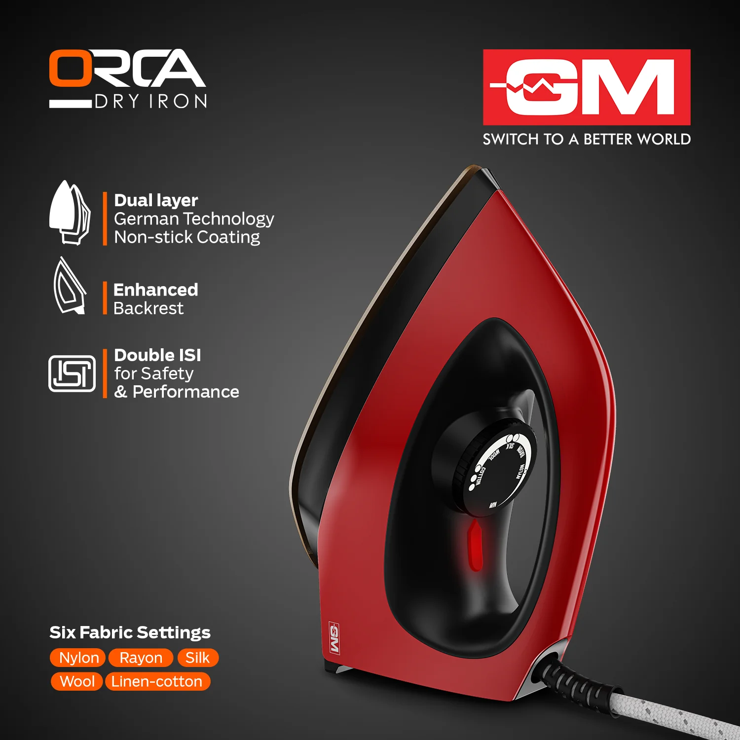 ORCA 1100 WATT DRY IRON (RED) - Overheat protection - Image 6