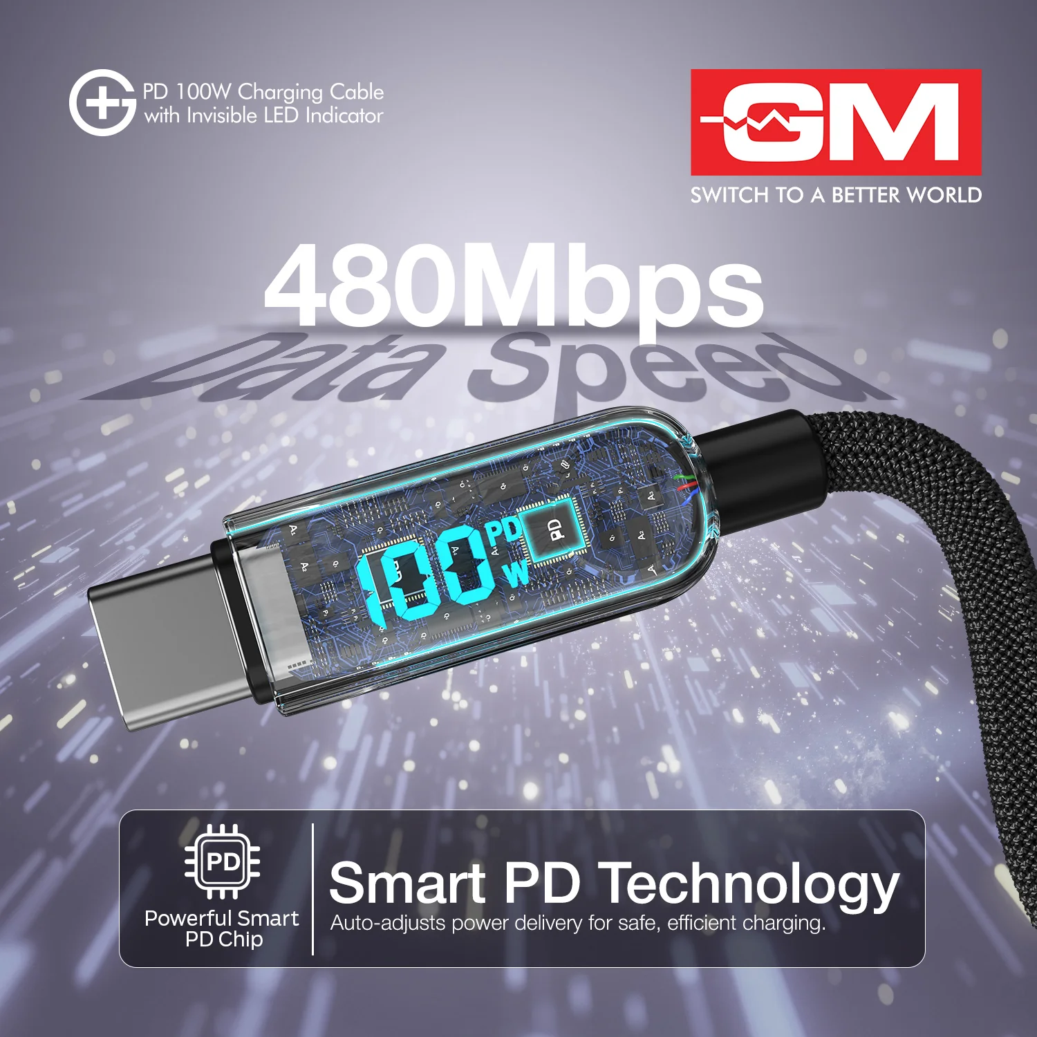 PD 100W Invisible LED Indicator C-C Cable - Image 5
