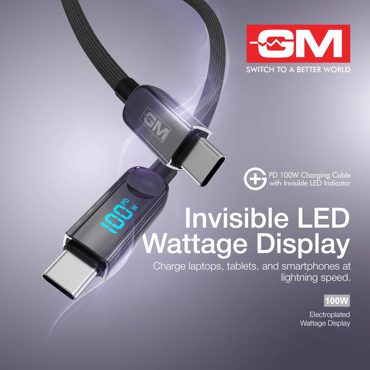 PD 100W Invisible LED Indicator C-C Cable - Image 6