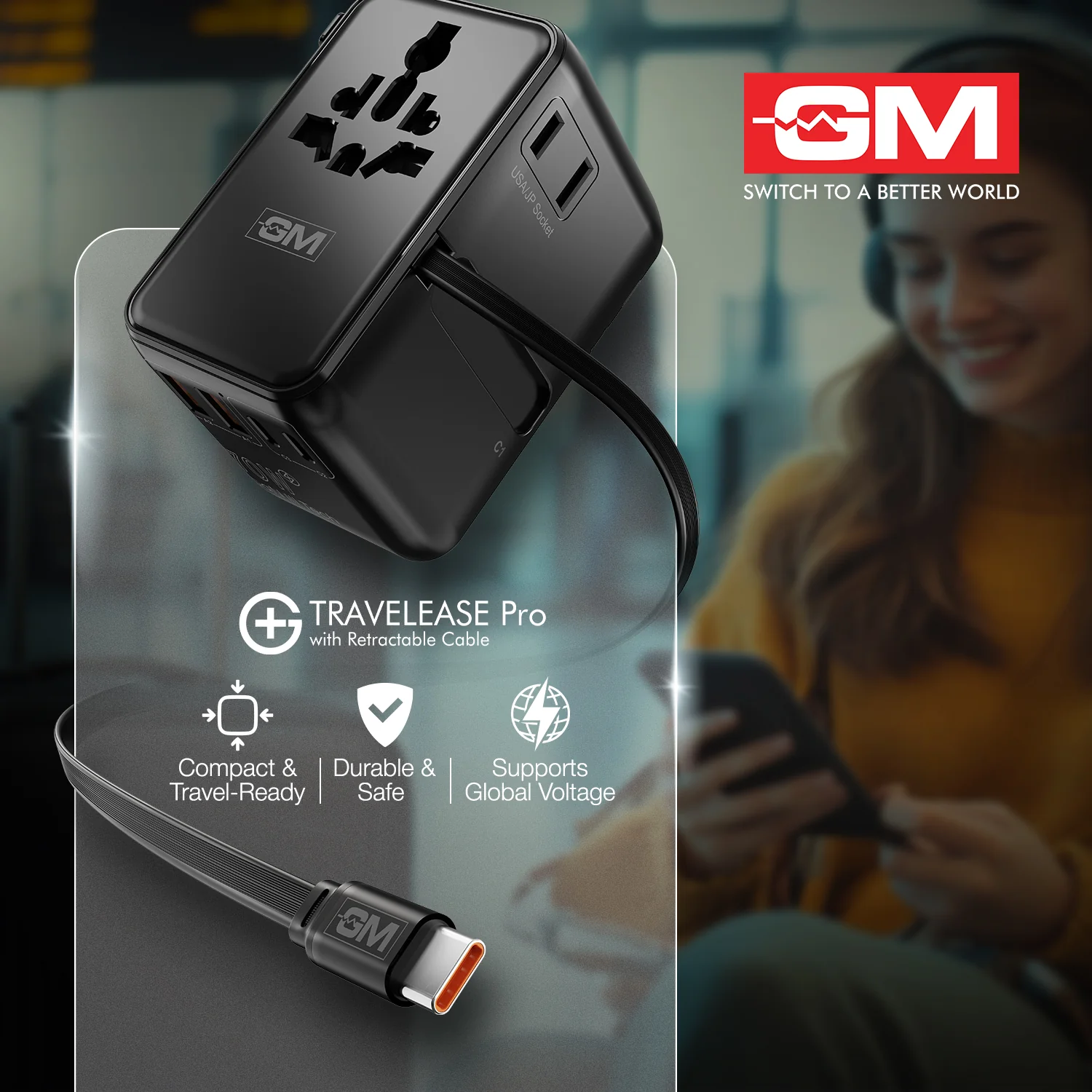 TravelEase Pro 70W Adapter for 150+ Countries with Retractable Cable (Black) - Image 11