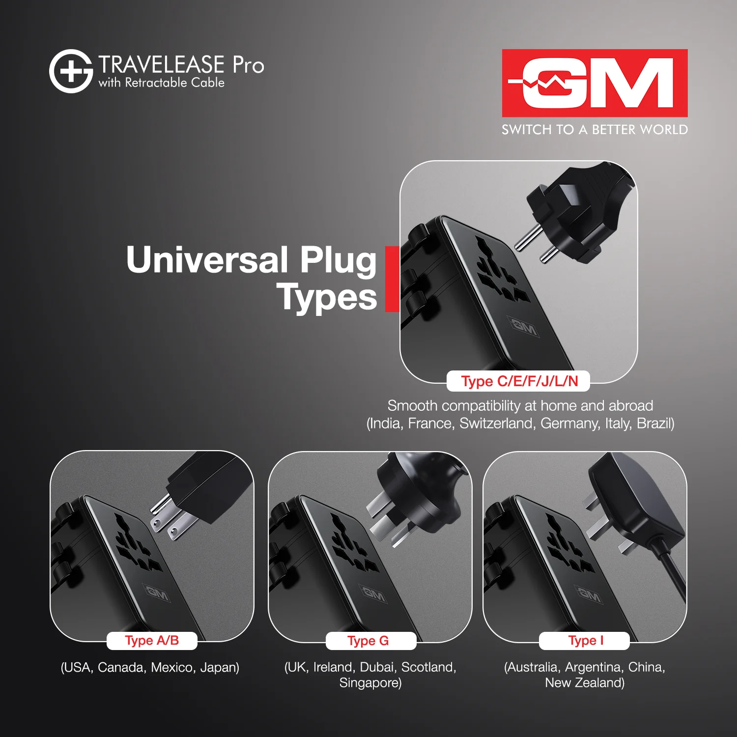 TravelEase Pro 70W Adapter for 150+ Countries with Retractable Cable (Black) - Image 3