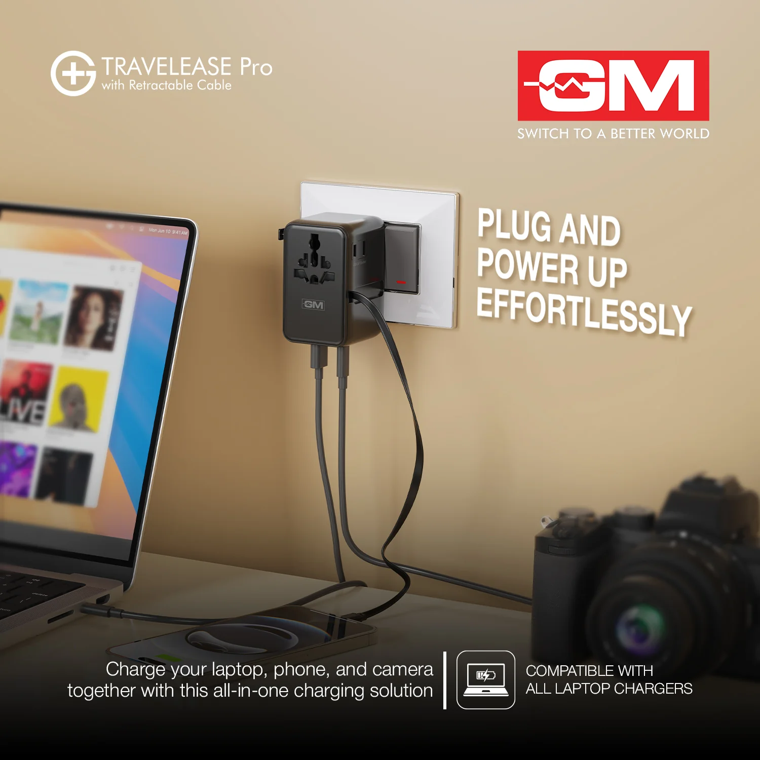 TravelEase Pro 70W Adapter for 150+ Countries with Retractable Cable (Black) - Image 4